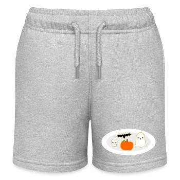 Halloween Cookie Plate With Pumpkin Ghost Skull  - Kids Organic Sweat Shorts by Stanley/Stella - heather grey - Front