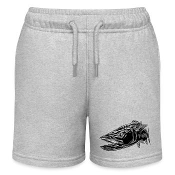 Großer vintage Barrakuda mit gefährlichen Zähnen - Kinder Organic Joggingshorts Mini Bolter von Stanley/Stella - Grau meliert - Vorne