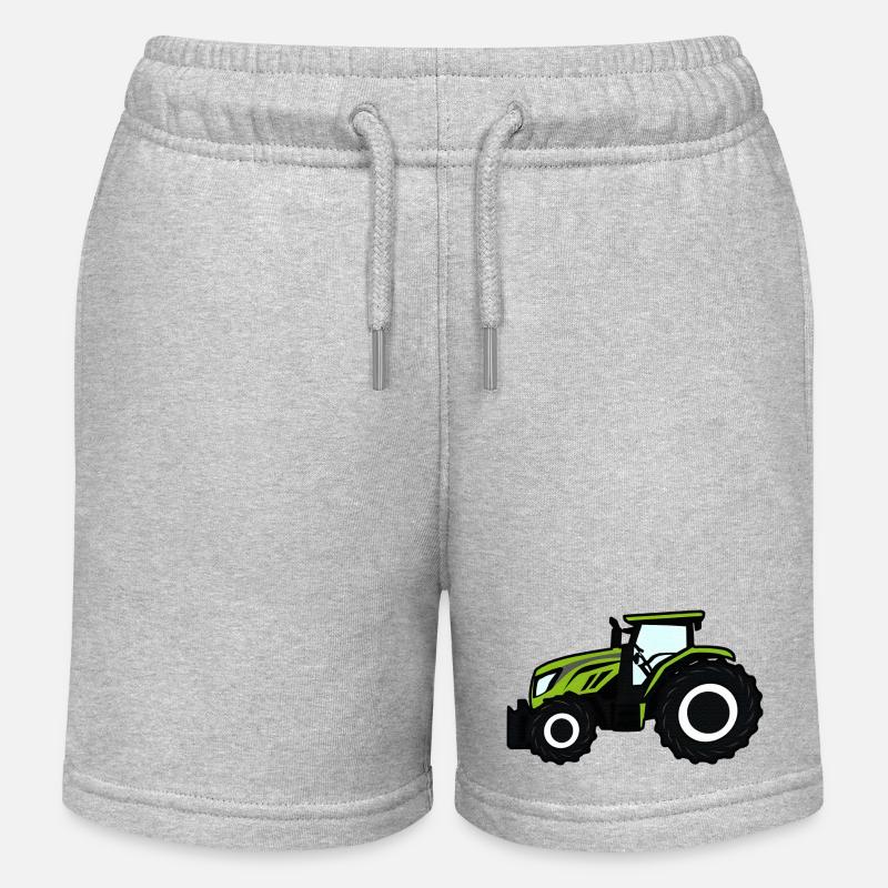 Tracteur vert - Short de jogging enfant bio Stanley/Stella - gris chiné