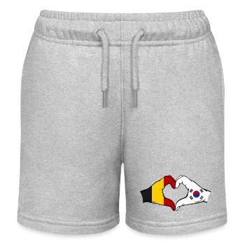 Belgique Corée du Sud Drapeau Mains Coeur Forme - Short de jogging enfant bio Stanley/Stella - gris chiné - Devant