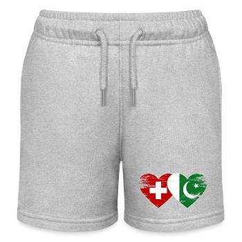 Drapeau de la Suisse Pakistan coeur utilisé - Short de jogging enfant bio Stanley/Stella - gris chiné - Devant