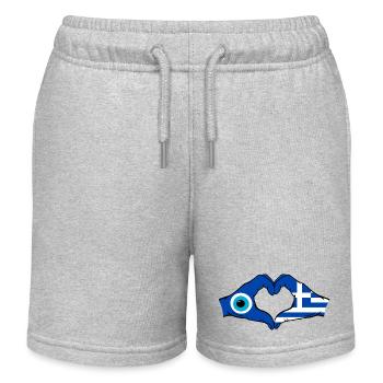 Drapeau Nazar de la Grèce Mains en forme de cœur - Short de jogging enfant bio Stanley/Stella - gris chiné - Devant