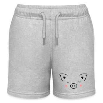 Schwein Sau Schweinchen Ferkel Eber I Geschenkidee - Kinder Organic Joggingshorts Mini Bolter von Stanley/Stella - Grau meliert - Vorne