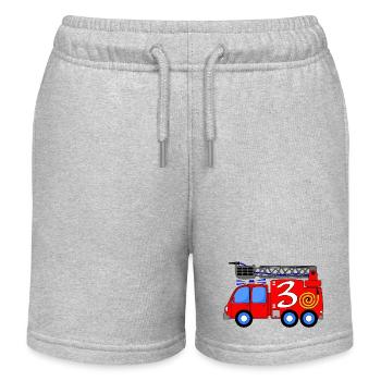 Fire engine 3 birthday children - Kids Organic Sweat Shorts by Stanley/Stella - heather grey - Front