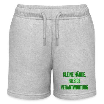 Small Hands, Huge Responsibility Parent Saying - Kids Organic Sweat Shorts by Stanley/Stella - heather grey - Front