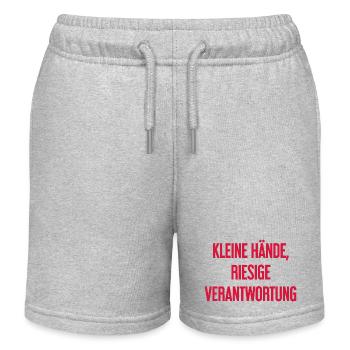 Kleine Hände, riesige Verantwortung Eltern-Spruch - Kinder Organic Joggingshorts Mini Bolter von Stanley/Stella - Grau meliert - Vorne