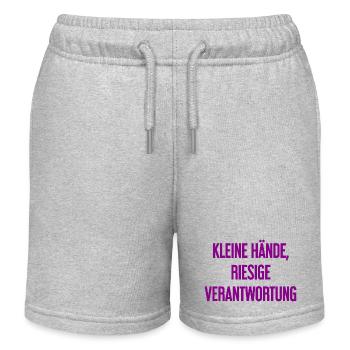 Kleine Hände, riesige Verantwortung Eltern-Spruch - Kinder Organic Joggingshorts Mini Bolter von Stanley/Stella - Grau meliert - Vorne