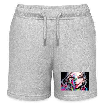 Digitales Porträt einer Anime Frau mit Farben - Kinder Organic Joggingshorts Mini Bolter von Stanley/Stella - Grau meliert - Vorne