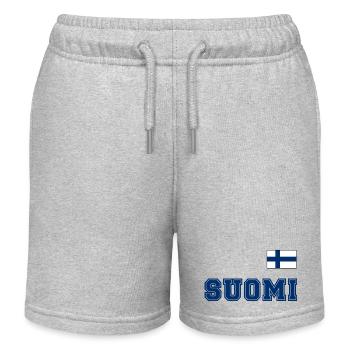 FINNLAND - SUOMI Trikot Look - Flagge auf Brust - Kinder Organic Joggingshorts Mini Bolter von Stanley/Stella - Grau meliert - Vorne