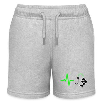 Angler Pulse Fish Silhouette - Kids Organic Sweat Shorts by Stanley/Stella - heather grey - Front