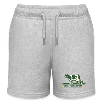 Für Bäuerin und Bauer. Kuh mit Milk-Farm-Repeat - Kinder Organic Joggingshorts Mini Bolter von Stanley/Stella - Grau meliert - Vorne