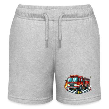 Feuerwehrauto: Rotes Fahrzeug im Einsatz - Kinder Organic Joggingshorts Mini Bolter von Stanley/Stella - Grau meliert - Vorne