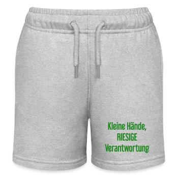 Kleine Hände, riesige Verantwortung Eltern-Spruch - Kinder Organic Joggingshorts Mini Bolter von Stanley/Stella - Grau meliert - Vorne