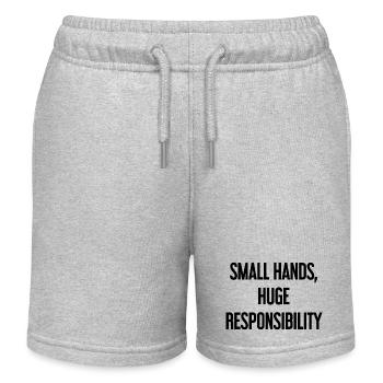 Small Hands, Huge Responsibility Parent Saying - Kids Organic Sweat Shorts by Stanley/Stella - heather grey - Front