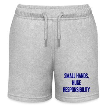Small Hands, Huge Responsibility Parent Saying - Kids Organic Sweat Shorts by Stanley/Stella - heather grey - Front