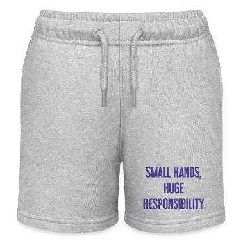 Small Hands, Huge Responsibility Parent Saying - Kids Organic Sweat Shorts by Stanley/Stella - heather grey - Front