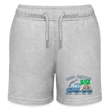 Children's Train Railway Happy Birthday Football 12 - Kids Organic Sweat Shorts by Stanley/Stella - heather grey - Front
