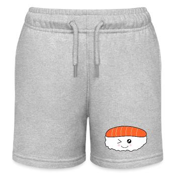 Kawaii Rice Nigiri Salmon Fish, Rice Rolls - Kids Organic Sweat Shorts by Stanley/Stella - heather grey - Front