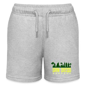 San Diego Skyline Neon Yellow - Kids Organic Sweat Shorts by Stanley/Stella - heather grey - Front