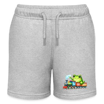 Kawaii frog playing with train – Cute motif - Kids Organic Sweat Shorts by Stanley/Stella - heather grey - Front