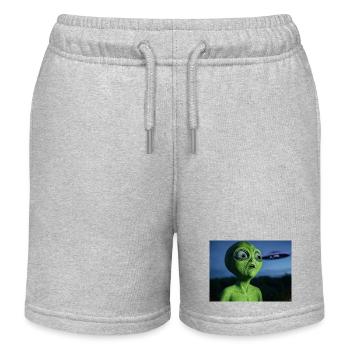 Grüner Alien Blickfang UFO - Kinder Organic Joggingshorts Mini Bolter von Stanley/Stella - Grau meliert - Vorne