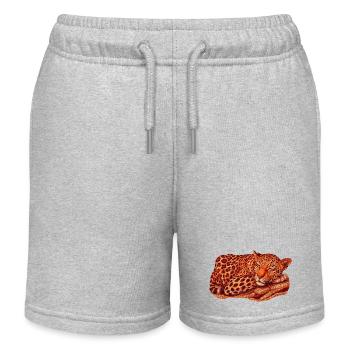 Leopard Motif Sleeping - Kids Organic Sweat Shorts by Stanley/Stella - heather grey - Front