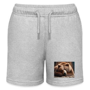 Niedliche Tiere im Winterschlaf – Braunbär - Kinder Organic Joggingshorts Mini Bolter von Stanley/Stella - Grau meliert - Vorne
