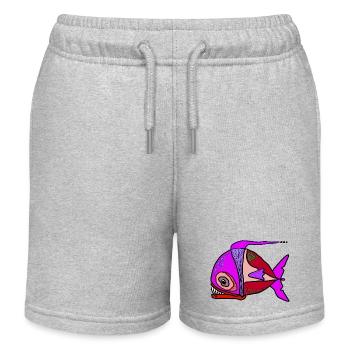 Bunter Surrealfisch Patchwork - Kinder Organic Joggingshorts Mini Bolter von Stanley/Stella - Grau meliert - Vorne