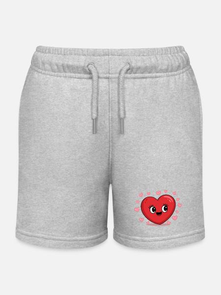 Happy Heart - Kids Organic Sweat Shorts by Stanley/Stella - heather grey