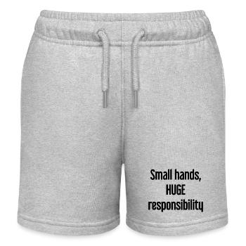 Kleine Hände, riesige Verantwortung Eltern-Spruch - Kinder Organic Joggingshorts Mini Bolter von Stanley/Stella - Grau meliert - Vorne