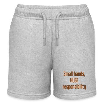 Small Hands, Huge Responsibility Parent Saying - Kids Organic Sweat Shorts by Stanley/Stella - heather grey - Front
