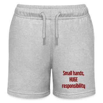 Small Hands, Huge Responsibility Parent Saying - Kids Organic Sweat Shorts by Stanley/Stella - heather grey - Front