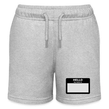 Name tag - HELLO my name is - Kids Organic Sweat Shorts by Stanley/Stella - heather grey - Front