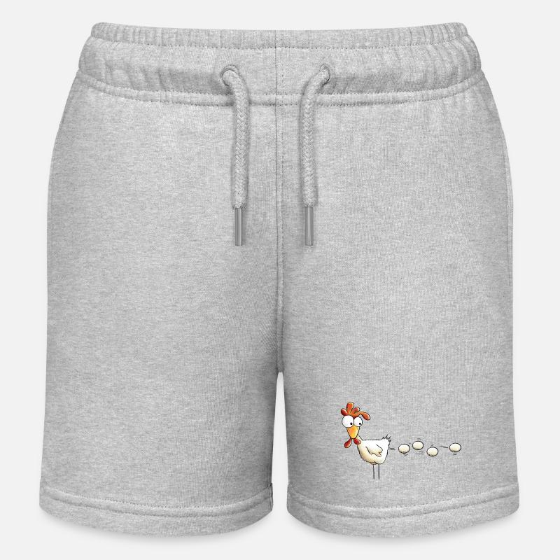 Poule pond un oeuf dessin animé - Short de jogging enfant bio Stanley/Stella - gris chiné