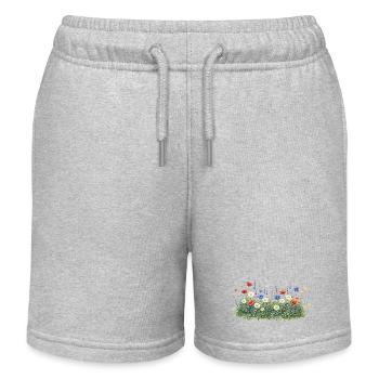 Bunte Wildblumenwiese mit Margeriten - Kinder Organic Joggingshorts Mini Bolter von Stanley/Stella - Grau meliert - Vorne