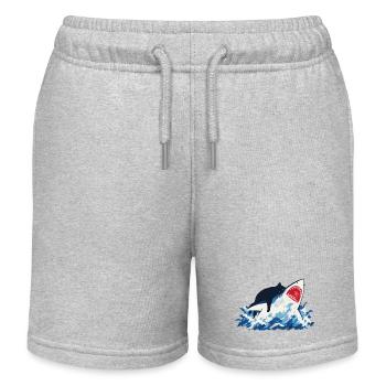 Cat Shark Ocean Humor - Kids Organic Sweat Shorts by Stanley/Stella - heather grey - Front