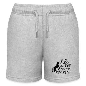 Mit einem Pferd ist das Leben besser - Kinder Organic Joggingshorts Mini Bolter von Stanley/Stella - Grau meliert - Vorne