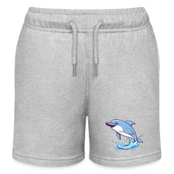 Playful Dolphin Leaping in Ocean Waves - Kids Organic Sweat Shorts by Stanley/Stella - heather grey - Front