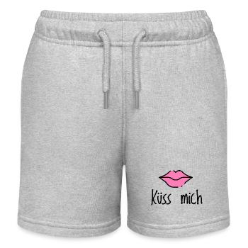 Küss mich. Kussmund Lippen Geschenk - Kinder Organic Joggingshorts Mini Bolter von Stanley/Stella - Grau meliert - Vorne