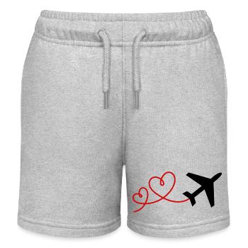 Flyers with a heart Vacation Flying Travel Airplane - Kids Organic Sweat Shorts by Stanley/Stella - heather grey - Front