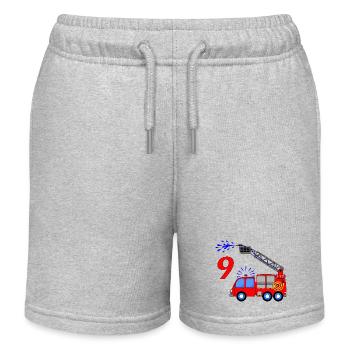 Fire engine 9 birthday children - Kids Organic Sweat Shorts by Stanley/Stella - heather grey - Front
