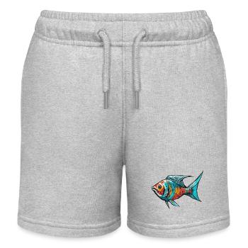 Bunter Graffiti Fisch - Kinder Organic Joggingshorts Mini Bolter von Stanley/Stella - Grau meliert - Vorne