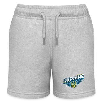 Ukrainische Rennstrecke Dreizack T-Shirt - Kinder Organic Joggingshorts Mini Bolter von Stanley/Stella - Grau meliert - Vorne