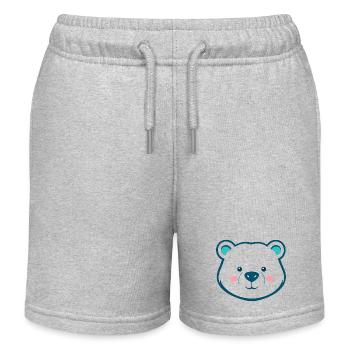 Cute Cartoon Teddy Bear - Blue & White Design - Kids Organic Sweat Shorts by Stanley/Stella - heather grey - Front