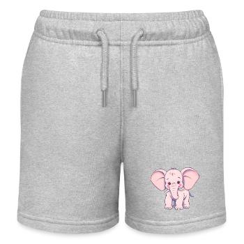 Playful Pink Elephant with Blue Tail - Kids Organic Sweat Shorts by Stanley/Stella - heather grey - Front