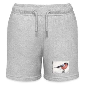 Bird colorfully colored - print template hand carved - Kids Organic Sweat Shorts by Stanley/Stella - heather grey - Front