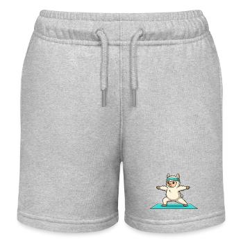 Yoga Llama Alpaca Doing Warrior Pose - Kids Organic Sweat Shorts by Stanley/Stella - heather grey - Front