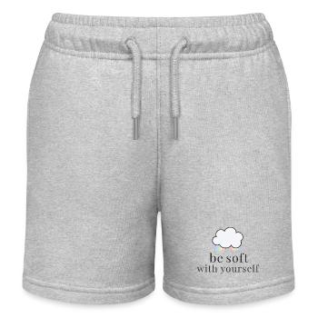 Be Soft With Yourself Cloud with Pastel Rainbow - Kids Organic Sweat Shorts by Stanley/Stella - heather grey - Front