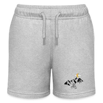 Mountain bikers with mountains - Kids Organic Sweat Shorts by Stanley/Stella - heather grey - Front