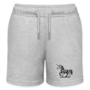 Skeleton Unicorn with Dark Horror Fantasy Art - Kids Organic Sweat Shorts by Stanley/Stella - heather grey - Front